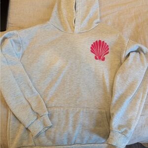 Gray Hoodie with Pink Shell Design